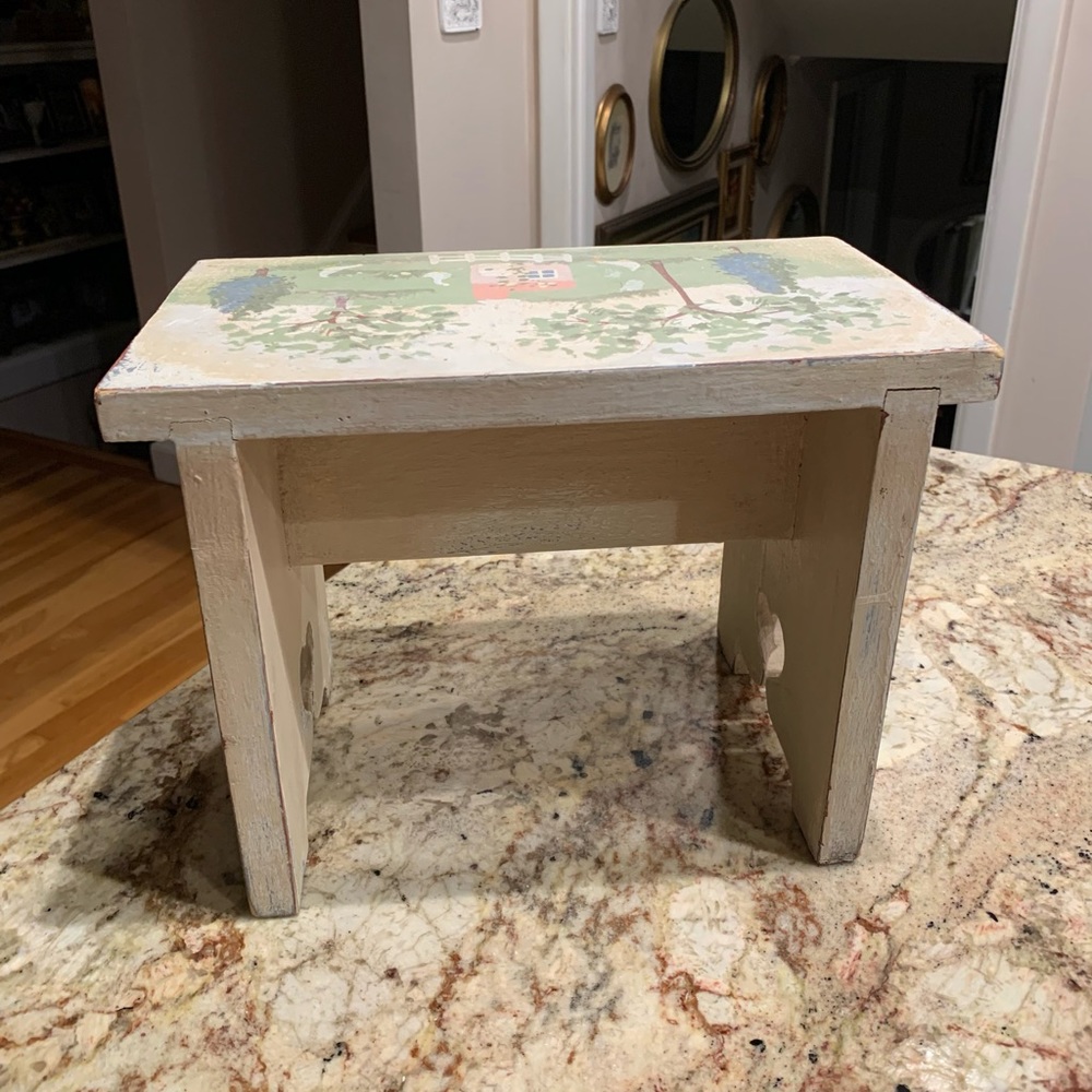 Vintage Painted Wood Stool - Picture 3 of 7